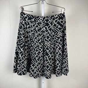Sherry Taylor Midi‎ Skirt Black White Geometric Linen Rayon Blend Size Large